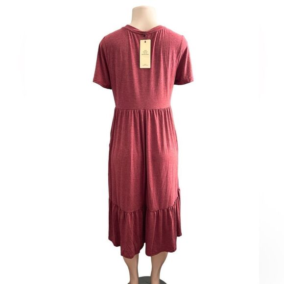 SHEIN Red Heather Short Sleeve Dress Babydoll Ruffle Tiered Midi Size Large - Picture 5 of 7